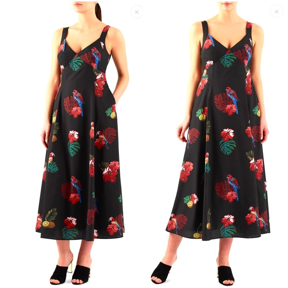ESHAKTI Tropical Vibrant Colorful Flowy Sleeveless Midi Dress 3X/24W Summer